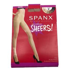 SPANX Shaping Sheers Pantyhose Sz-A Flat Tummy Built-In-Shaper Black 20211R